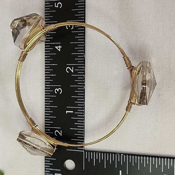 Boho Gold Tone Smokey Glass Oval Wire Wrap Bangle Bracelet - Picture 8 of 8